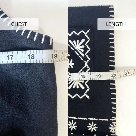 TALBOTS VTG Florals Snowflake Embroidered Wool Vest in Black White Size PS - Picture 13 of 13